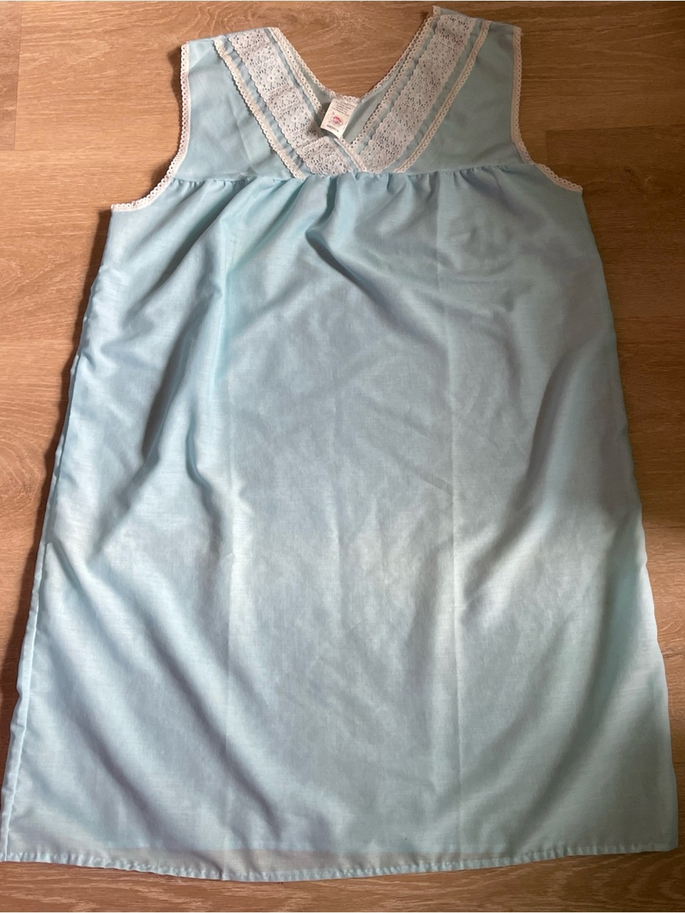 Vintage 1950s Blue White Lace Nightgown Sleep Dress by ILGWU